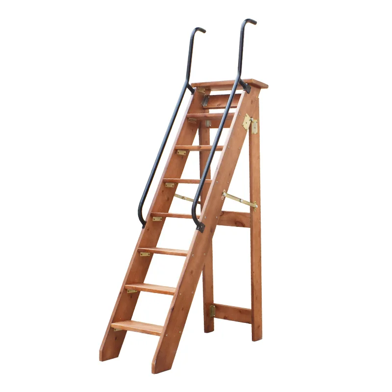 

Household folding stairs Indoor all-solid wood unilateral herringbone ladder Multifunctional mobile climbing wooden ladder Escal