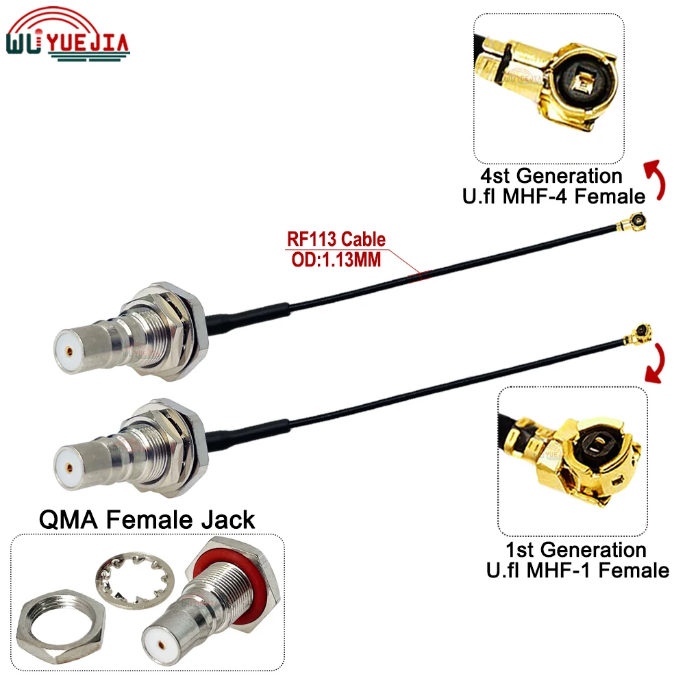 

1Pc U.FL RF 1.13 Pigtail Cable MHF-1 MHF4 Female to Bulkhead QMA Female Jack Connector 50ohm RF113 WIFI Antenna Extension Jumper