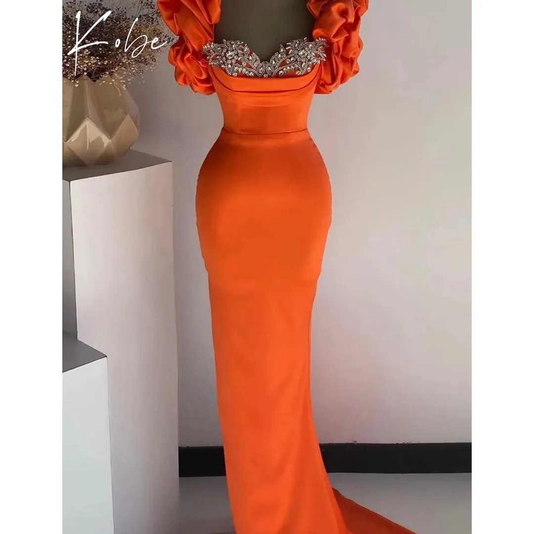 

Kobe orange Mermaid Prom Dresses Off the Shoulder Short Sleeve Customized فساتين سهرات Crystal Chic vestido de gala noche mujer