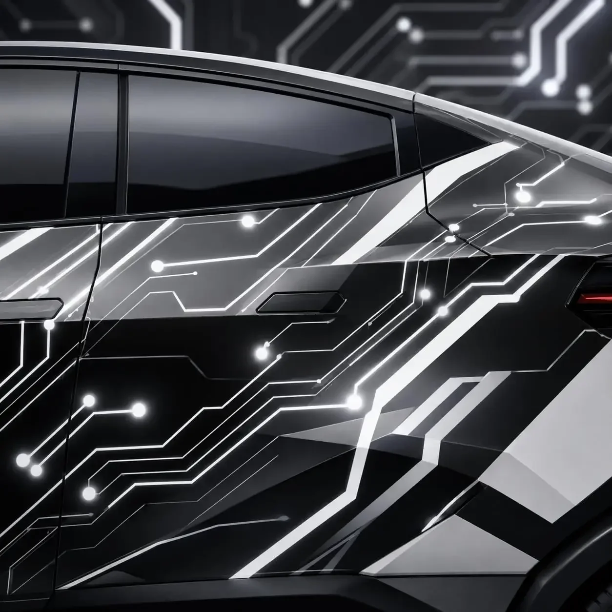 2pcs Circuit Board Car Wrap Vinyl Decal, Black & White Tech Design
