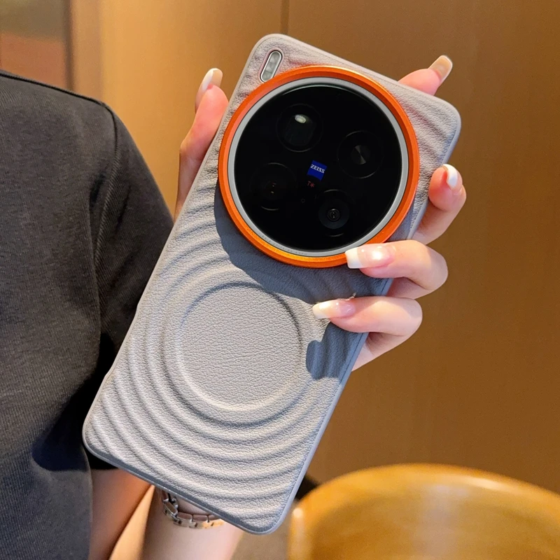 Etui na Vivo X200 X200S Pro Mini Ultra Magnetyczne Wzorzyste Skórzane Pomarańczowe Ochrona Obiektywu Miękki TPU Tył