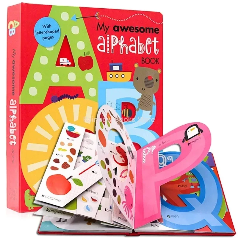 

3Books Awesome Nursery rhyme + Alphabet ABC + Counting123 Board Book Baby Kids 3D Letter Number Learning