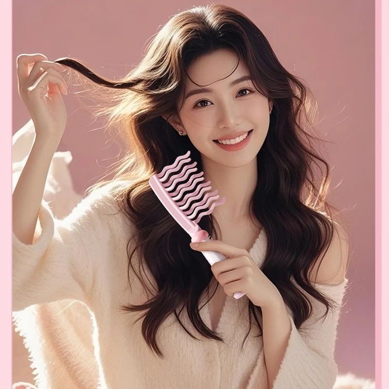 Double-row Wave Tooth Curling Comb with Handle Scalp Massaging for Defining Reduces Knots Breakage Ideal Daily Hair Care Tool