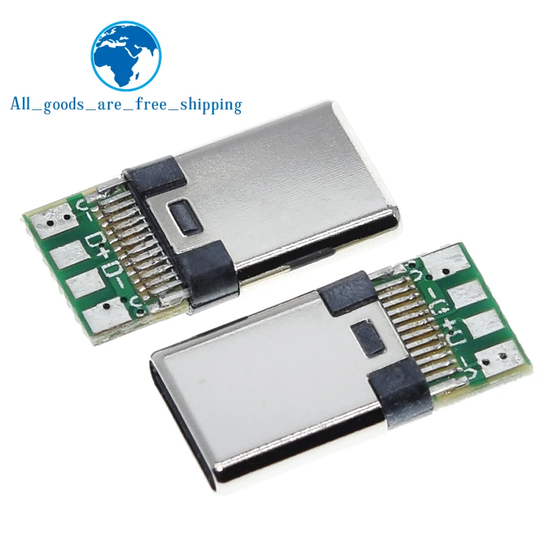 TZT 10pcs/Lot USB 3.1 Type C Connector 24PIN Fast Charging Male Socket Receptacle Adapter To Solder Wire & Cable PCB Board