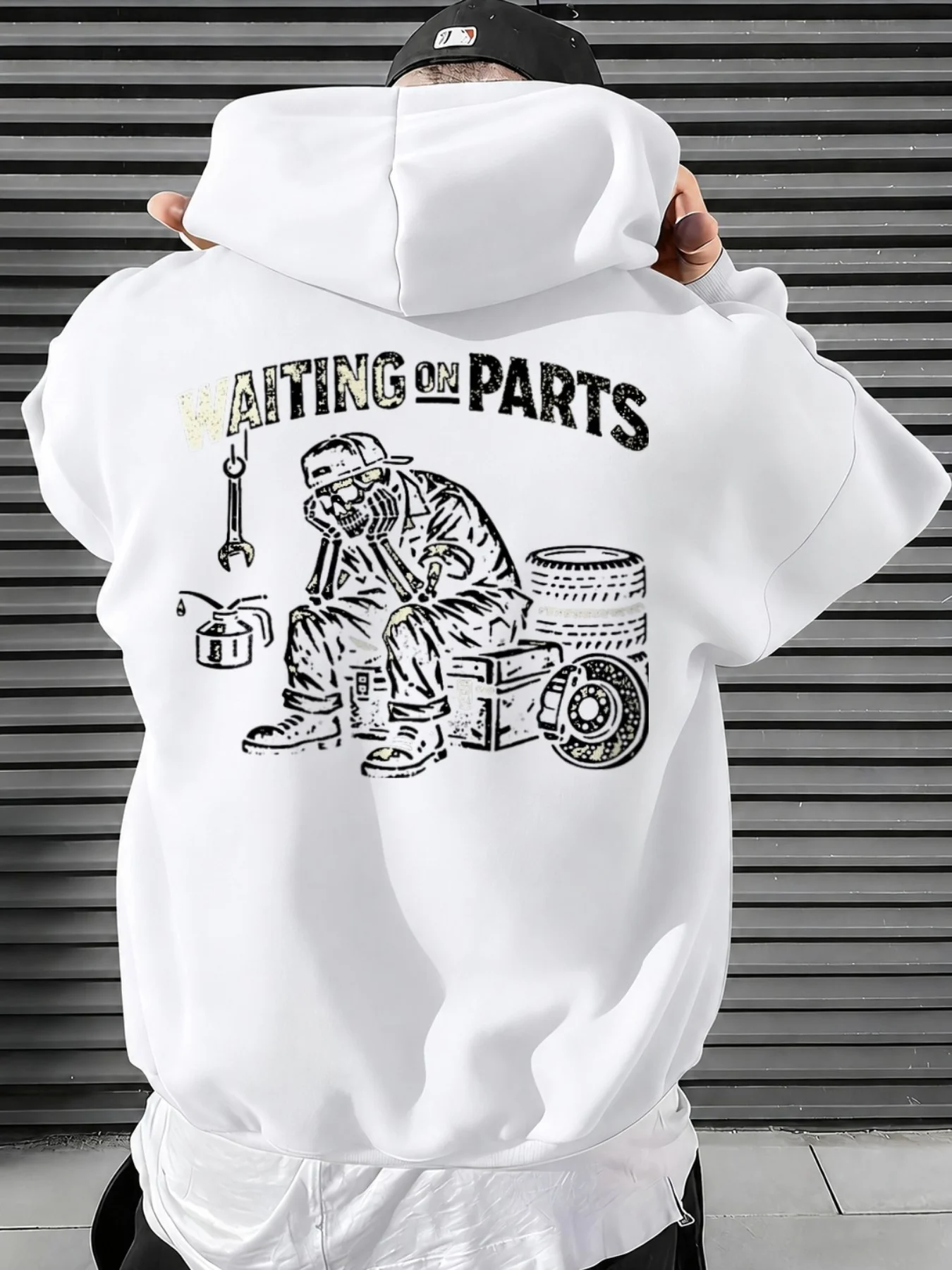 Funny Men's Hoodie 'WAITING ON PARTS' Graphic Hoodie for Men - Funny Mechanic Attitude Print, Loose Fit, Weekend Garage Hangout