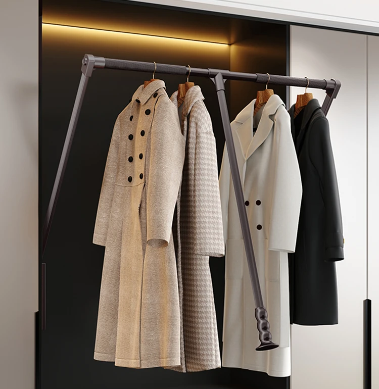 Pull-down clothes rail, cloakroom, wardrobe, retractable clothes through pull rod, double buffer cabinet, lifting pull-down