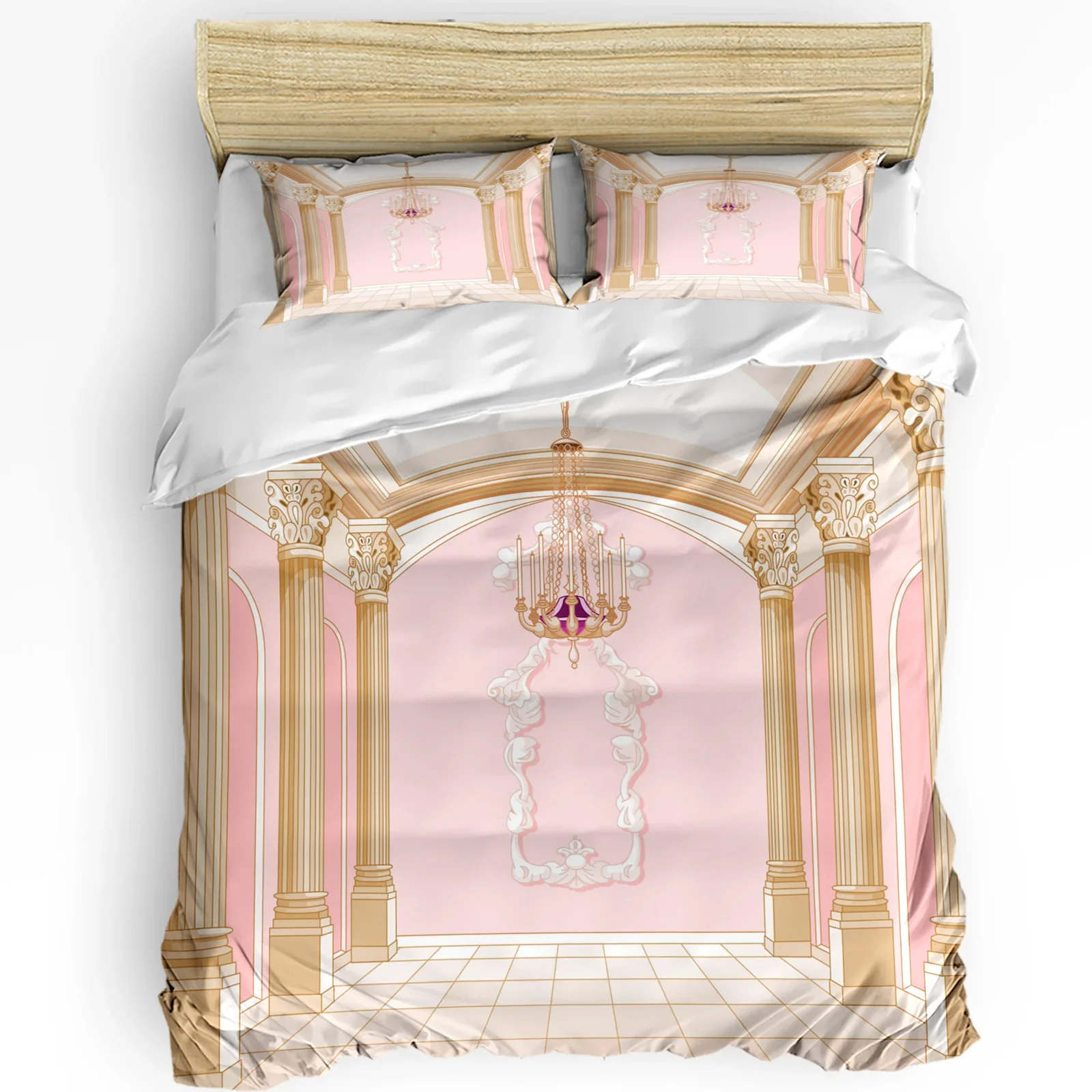 Pink Palace Chandelier Pillars Duvet Cover 3pcs Bedding Set Home Textile Quilt Cover Pillowcases Bedroom Bedding Set No Sheet