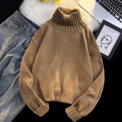 INS New Turtleneck Sweater Men's Knitwear Japanese Solid Color Rollneck Knitted Couple 2024 Winter Keep Warm Men Jumper Pullover