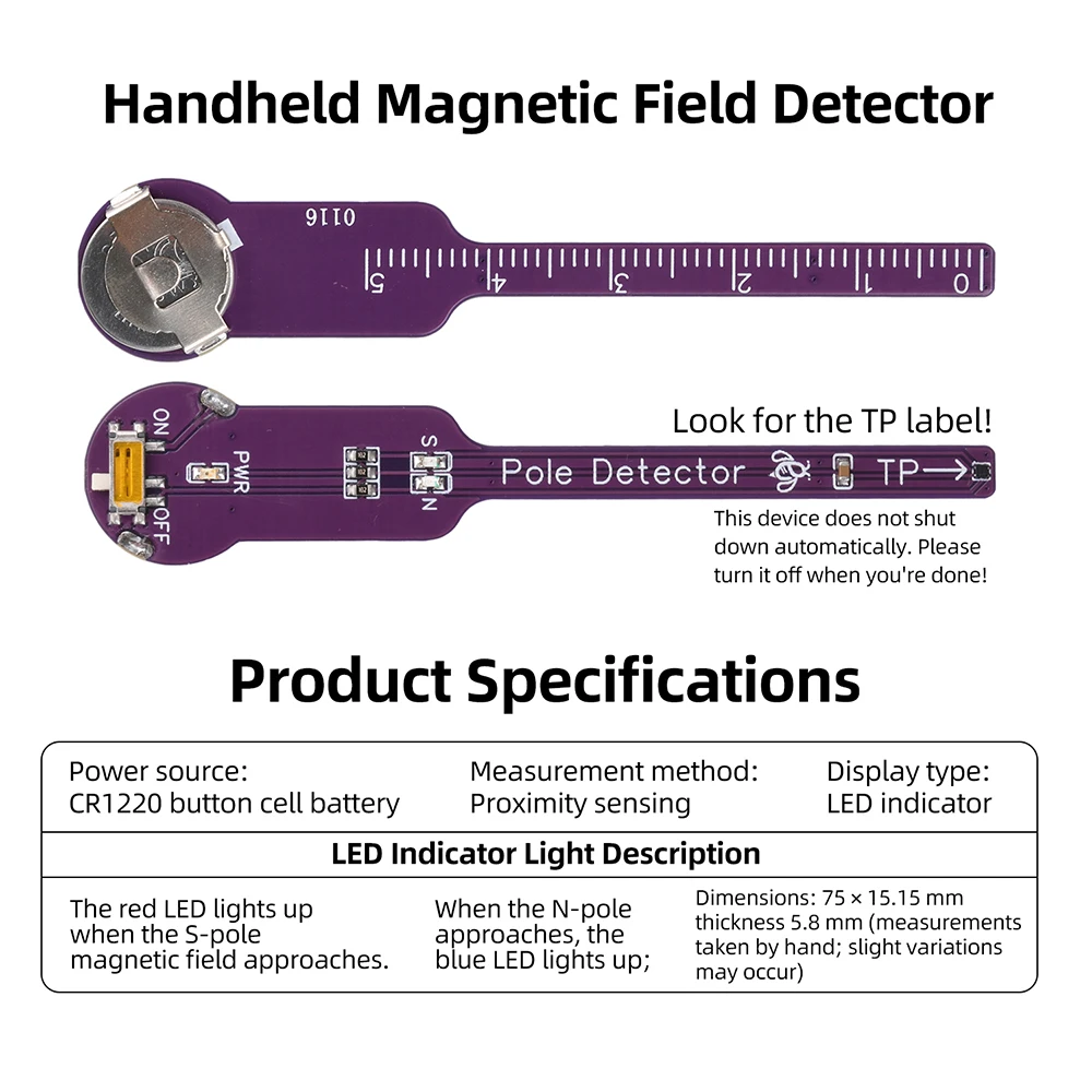 Handheld Magnetic Pole Detector Proximity Sensing Magnet Orientation Identification N/S Polarity Discrimination With Battery