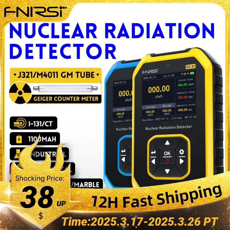 FNIRSI GC-01 Geiger Counter Nuclear Radiation Detector Personal Dosimeter X-ray γ-ray β-ray Radioactivity Tester Marble Detector