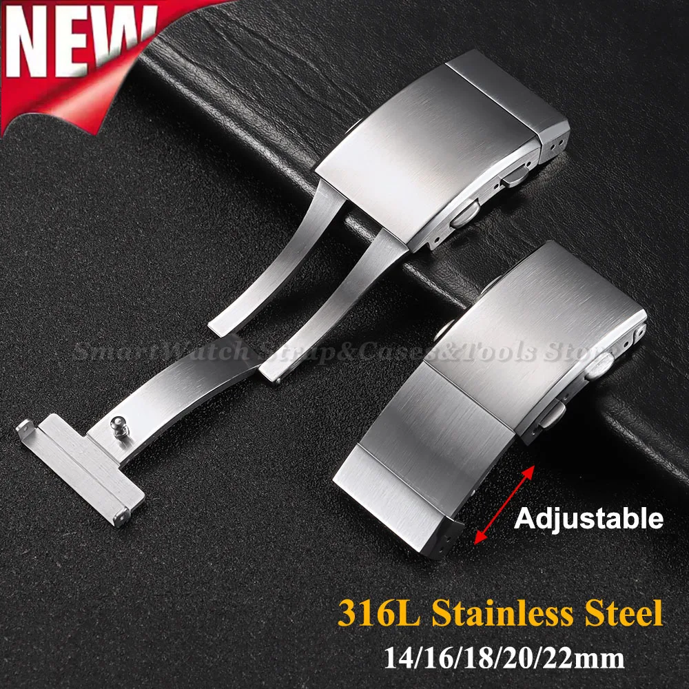 ตัวล็อคสายนาฬิกา 18 มม. 20 มม. 22 มม. สแตนเลส 316L ปรับได้ ปุ่มนาฬิกาแบบด้าน ตัวล็อคโลหะแบบยืดได้ อุปกรณ์เสริมนาฬิกา