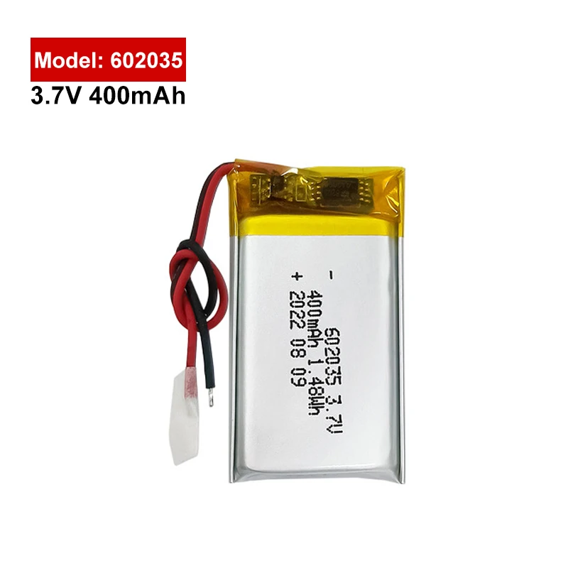 

602035 400mAh 3.7V Rechargeable Lithium polymer Battery For MP3 MP4 MP5 GPS Toy DVD Bluetooth Headset Speaker Mouse LED Lamp