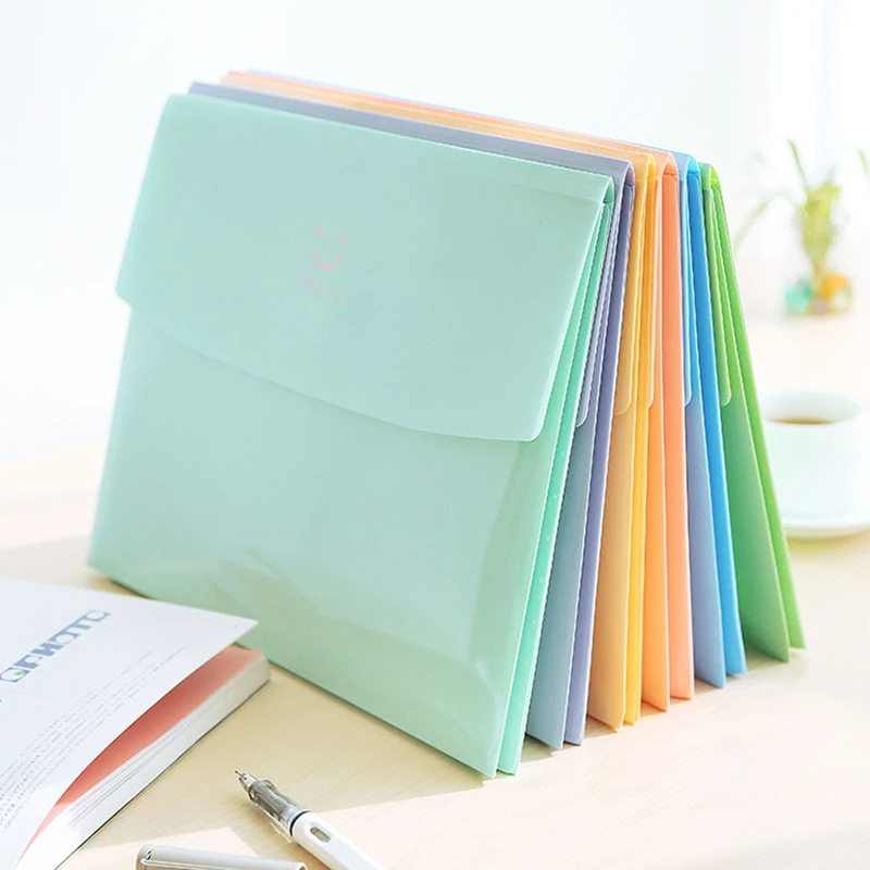 1 Piece Smile Face File Folder A4 High-Grade PVC Folder Lock Button Design Large Capacity Envelope Office Document Bag
