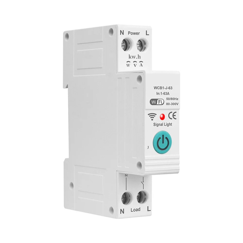 Remote Access WiFi Smart Circuit Breaker for Tuya Systems Accurate Measurements up to 63A at Standard Voltage of 230V