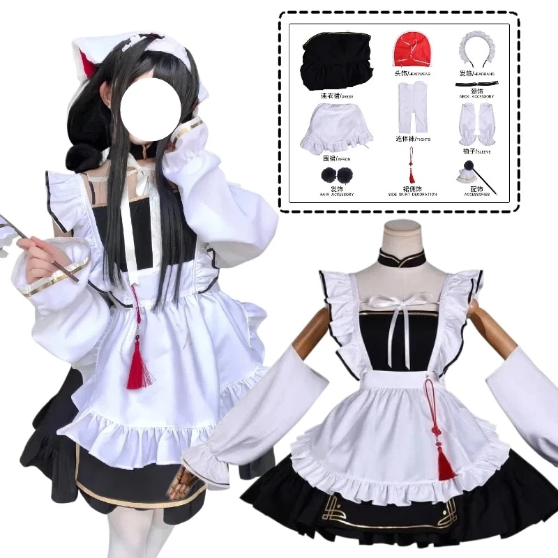 

Game Chang Feng Cosplay Azur Lane Costume White Black Dress Maid Uniform Chinese Style Kawayii Outfits for Women