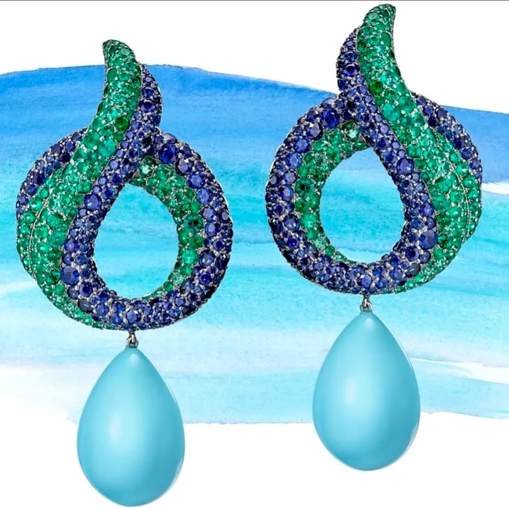 

GODKI Elegant Red Carpet Blue Gemstone Earrings For Women Wedding Cubic Zircon Dubai Bridal Earring boucle d'oreille 2021