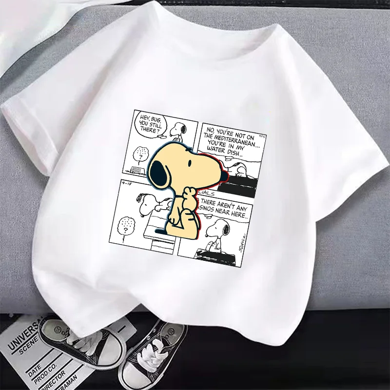 Camiseta de algodón Snoopy para niños, abrigo corto de manga corta, patrón de personaje del juego, camiseta de Anime a la moda, ropa de dibujos animados, ropa informal, regalos