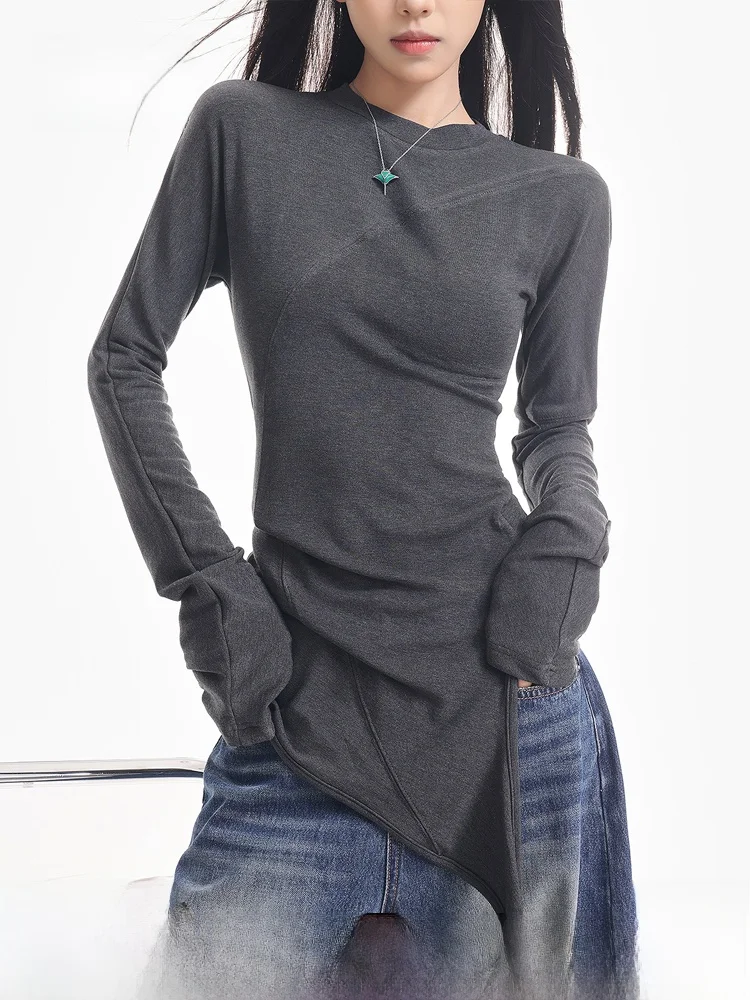 

New ey Long Sve Women's T-irt Slim Fit Base irt Inner Wear Casual Sle round Ne Design Linen Material