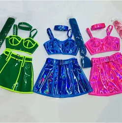 Sexy Fluorescent Laser Tops Skirt Braid Wig Stage Rave Outfit Festival Party Show Performance Clothes Bar DJ Gogo Dance Costume