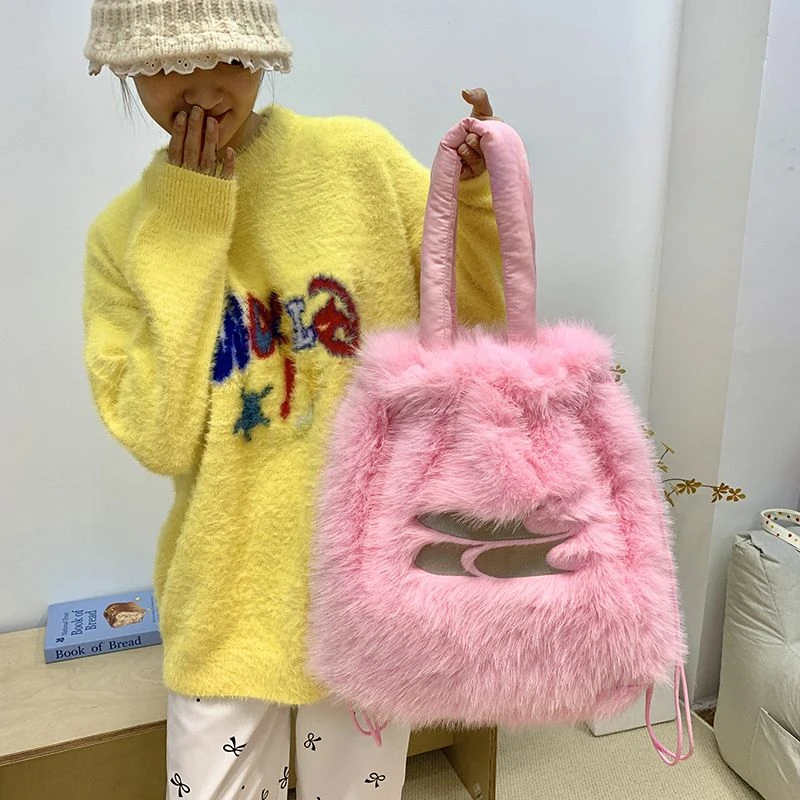 Women Fluffy Sweet Casual Backpack Fashion All Match Trendy Schoolbags High-capacity Y2k Aesthetic Simple Backpacks for Students