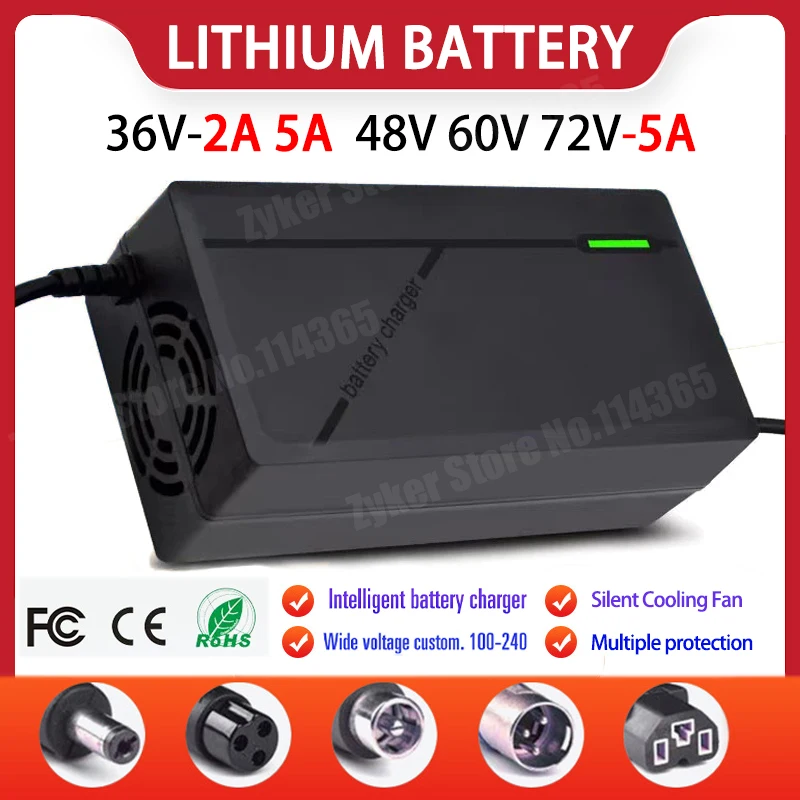 36V 48V 60V 72V Charger 2A 5A Lithium Battery Pack 42 54.6 67.2 84V 10 13 16 20S Smart Intelligent Fast Charging Charger EU Plug