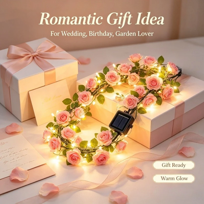 Lighting Decor Wedding - Güneş Enerjili Gül Asma Çiçek Işıkları,