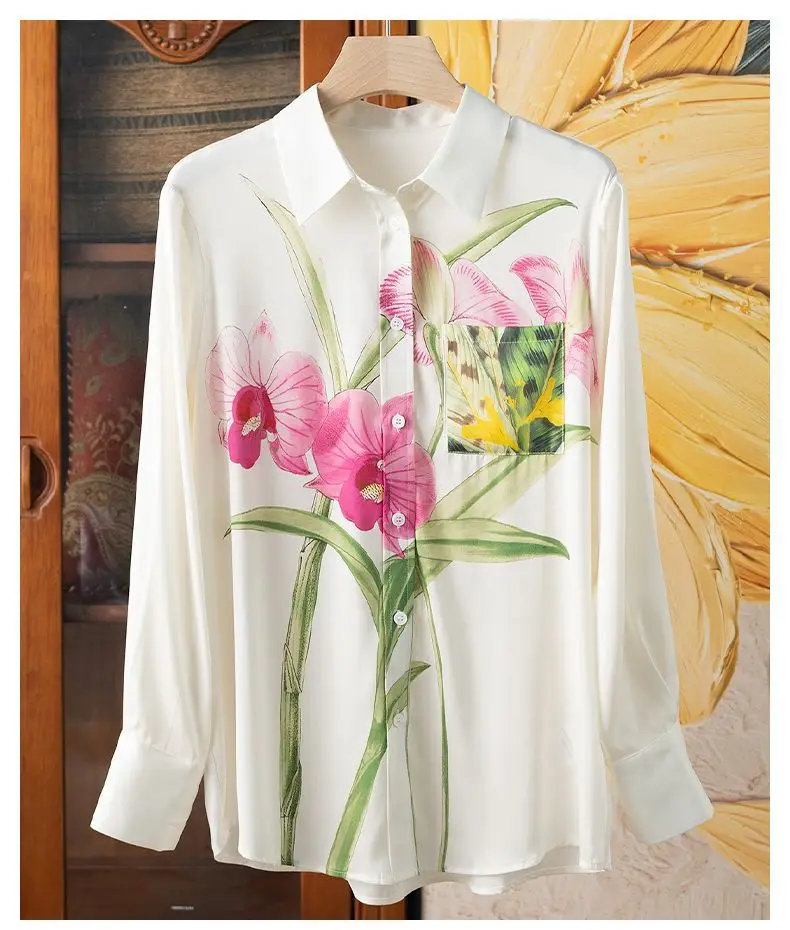 

camisas blusas mujer de moda 2025 Spring Women Luxury Vintage Printed Shirt Elegant Slim Blouses Long Sleeve Lapel Tops