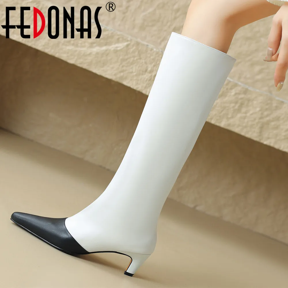 FEDONAS Elegant Thin Heels Women Knee-High Boots Pointed Toe Genuine Leather Shoes Woman Office Lady Mature Autumn Winter New