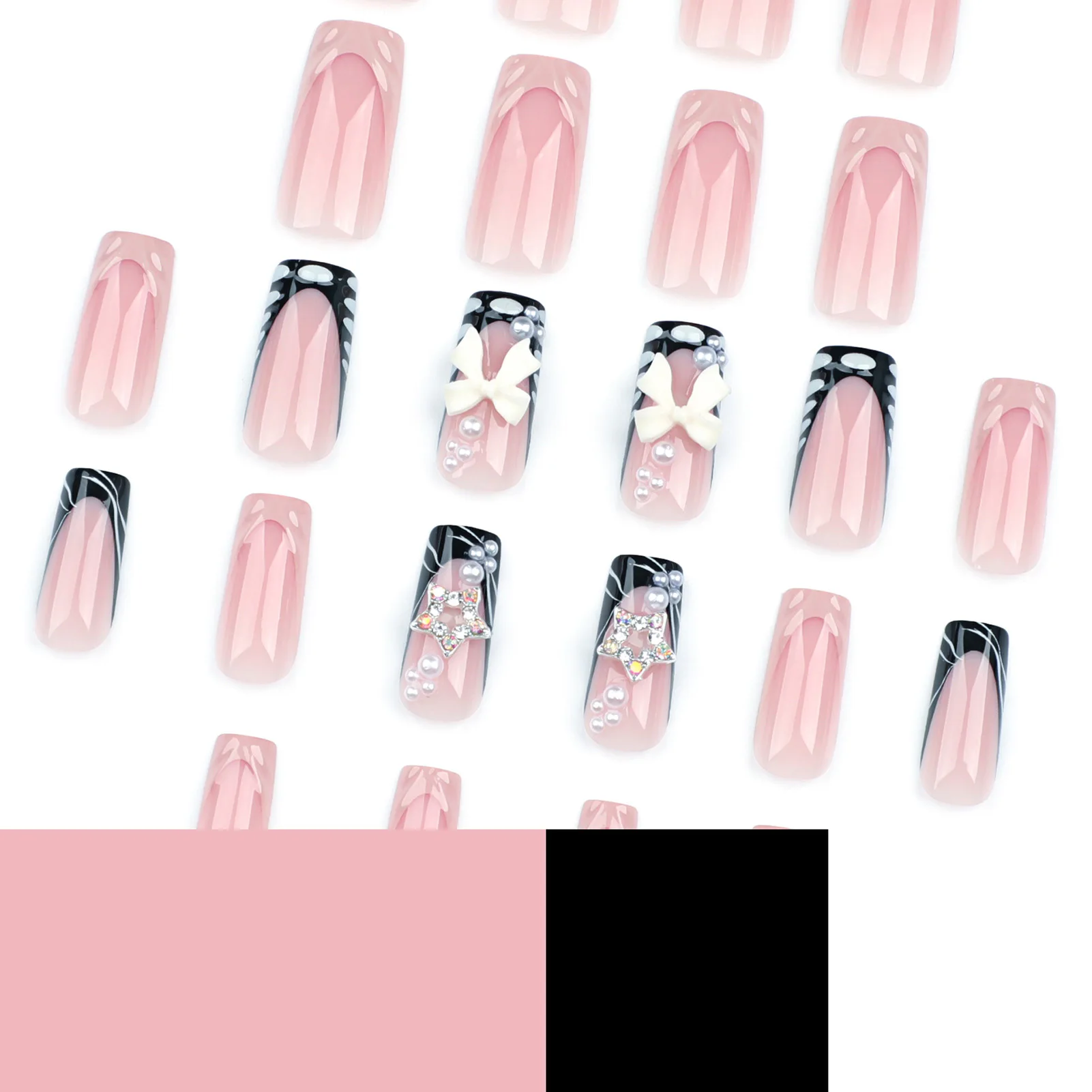 Pink False Nails with Water Drop Ripple Natural-looking Easy to Take on and Apply for Manicure Lovers and Beauty Bloggers