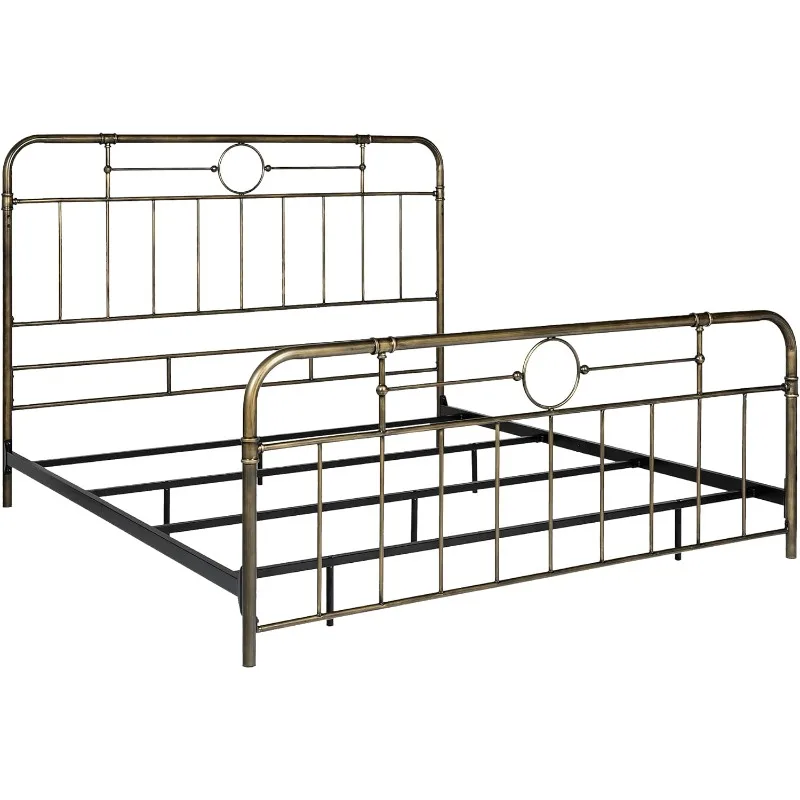 

Vintage Antique Metal Iron Pipe King Size Bed Headboard Footboard Bed Frame Bedroom, King, Bronze