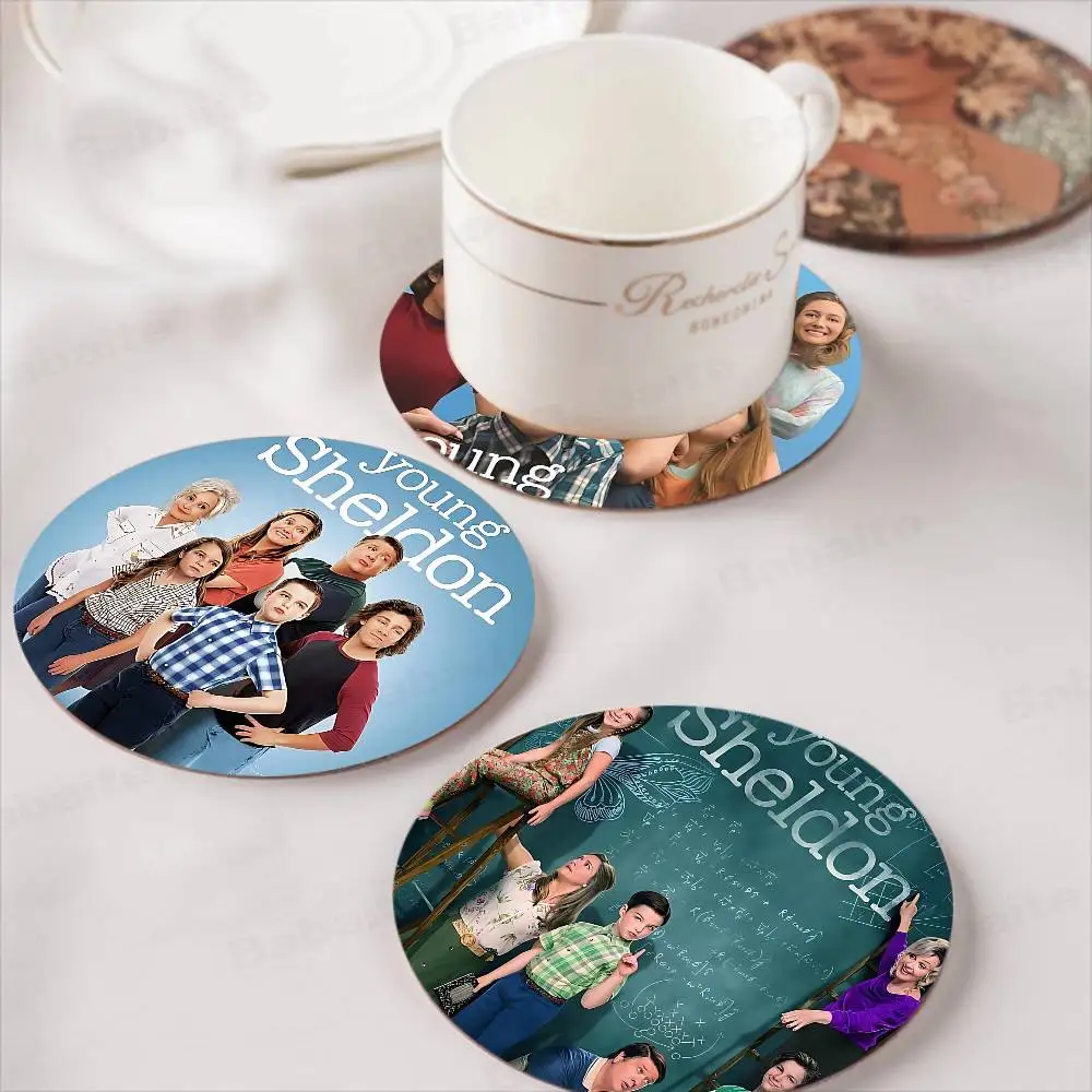 Sitcom Series Young Sheldon Wood Coaster Set - Heat Resistant for Tea & Coffee, Home Cafe Decor Holiday Gift