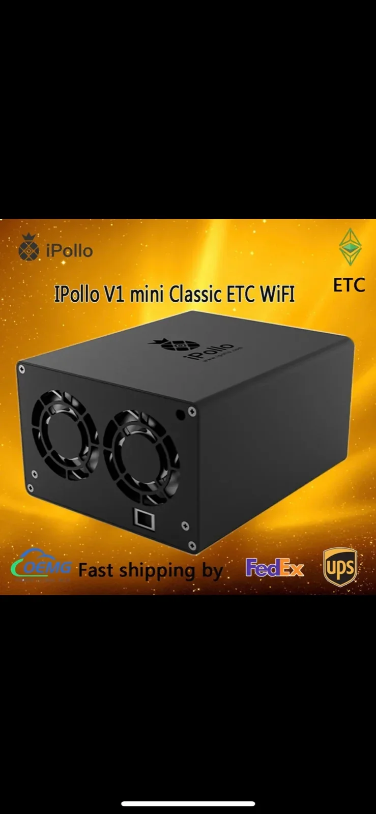 

BRAND NEW Ipollo v1 mini classic plus 280mhs/270w, Ethereum classic asic miner, 110-240v