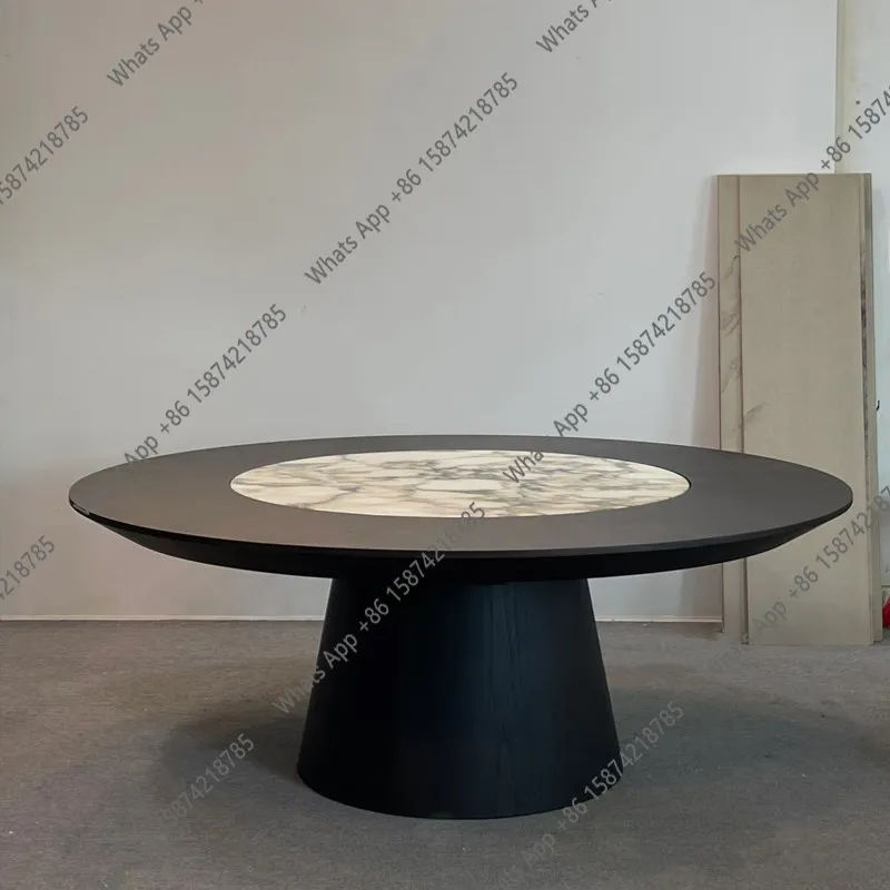 

Итальянский минималистичный дизайнерский круглый обеденный стол с вращающейся столешницей из массива дерева и винтажного мрамора
