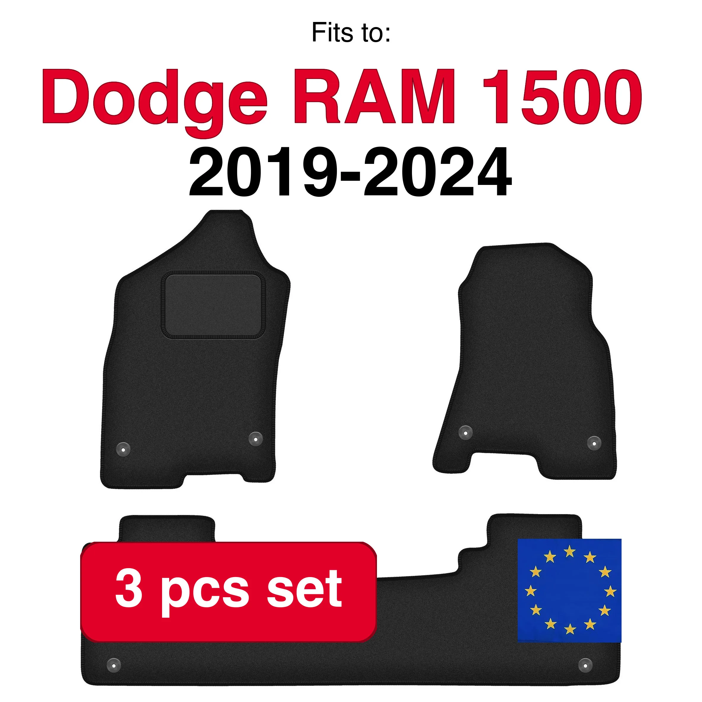 Auto velour matten voor Dodge RAM 1500 Quad Cab (2019-2024) - Zwart (3-delig) set automatten