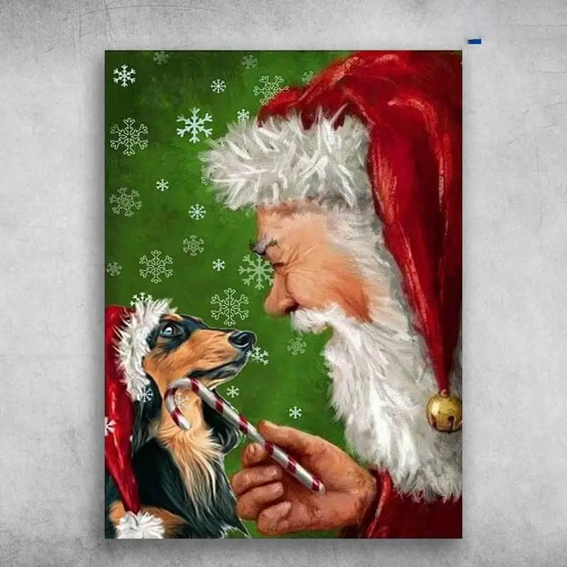 Dachshund Dog Dog Lover Christmas Poster Santa Claus Vintage Style Metal Wall Plaque Wall Decoration Metal Sign 8x12 inch