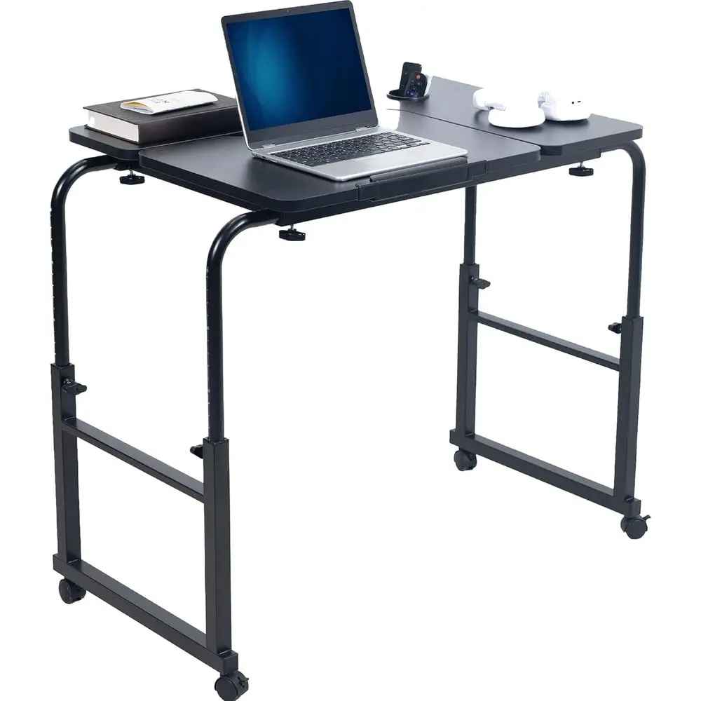 

Adjustable Height and Length Laptop Desk on Wheels, Ergonomic Overbed Table for Kids and Adults, Black