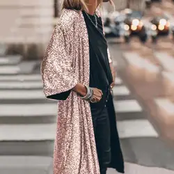 Classic  Loose Outerwear Soft Women Shiny Sequins Mid-length Cape Jacket Solid Color Skin-touch Gown Cape Streetwear