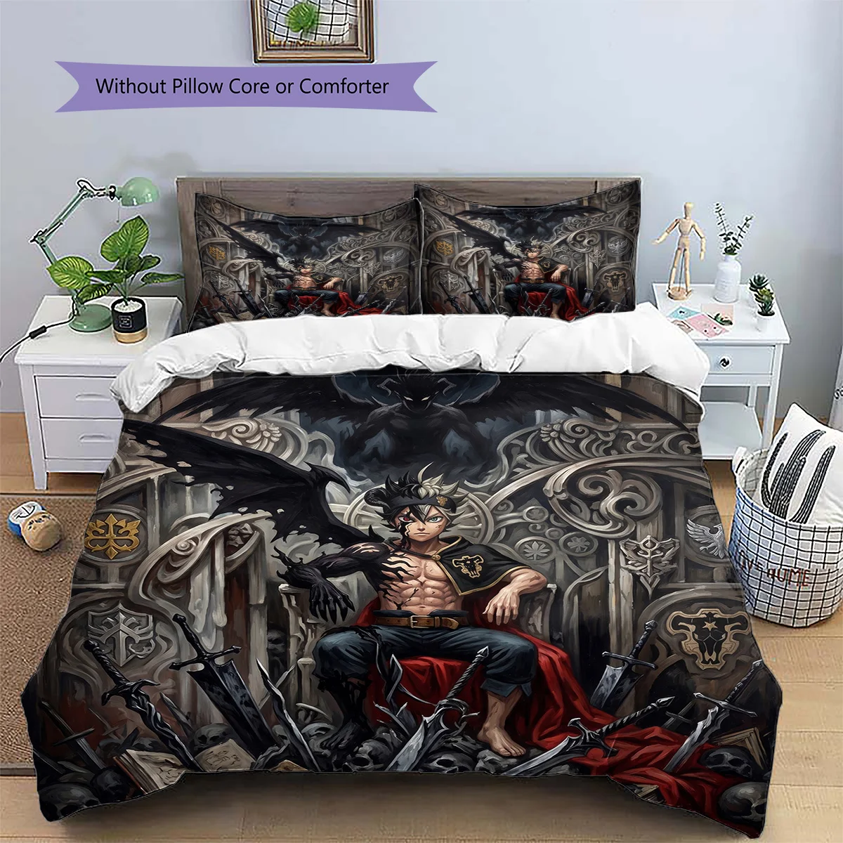 Black Clover Anime Themed Patterned Pillowcase & Duvet Cover Set Bedroom Bedding Decor Perfect Gift for Enthusiasts YUN6516