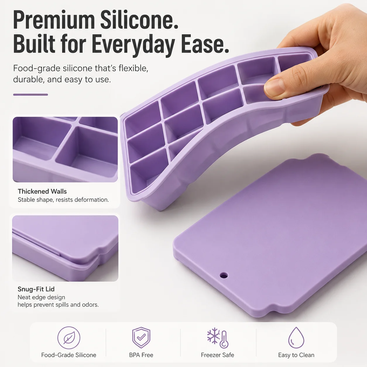 15-Grid Silicone Ice Cube Tray with Lid Large Square Ice Mold for Whiskey Cocktails Reusable Easy Release Ice Maker view 4