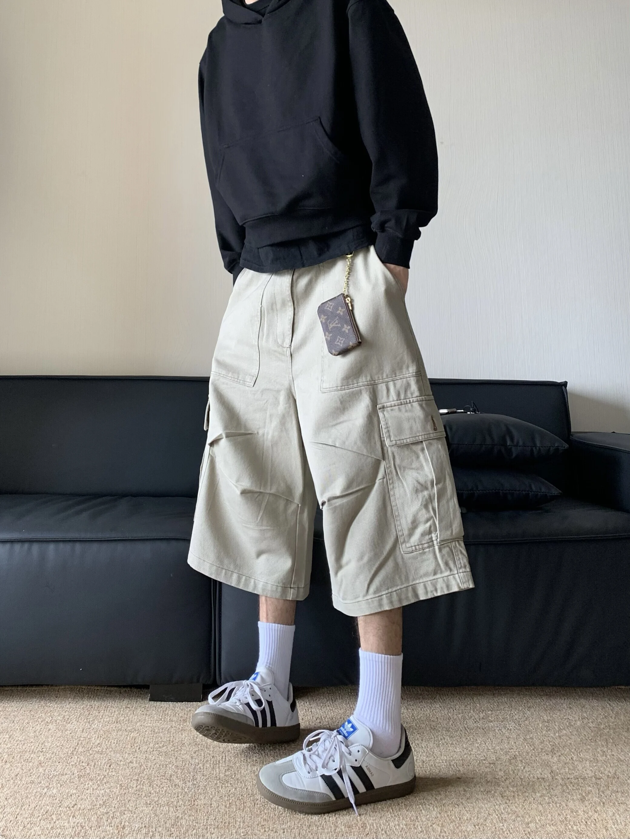 Retro Cargo Capri Pants Unisex Oversized Streetwear 7/5 Length Military Utility Shorts 2024 Vintage Y2K Hip Hop Casual Trendy