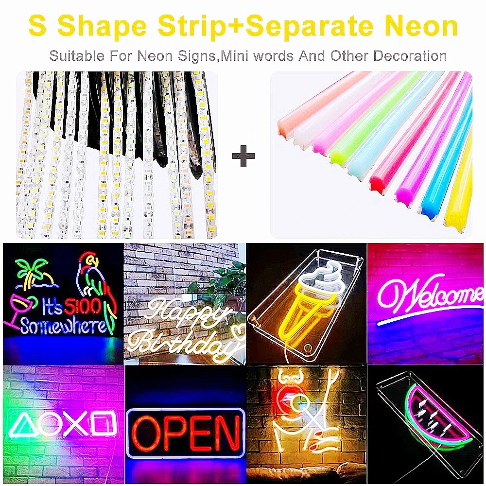 6/8mm DIY Freestanding Silicone Neon Light Strip 120Leds S-Bendable 5/12V Flexible LED Tape for LED Neon Signs RGB IP67 1m 5m