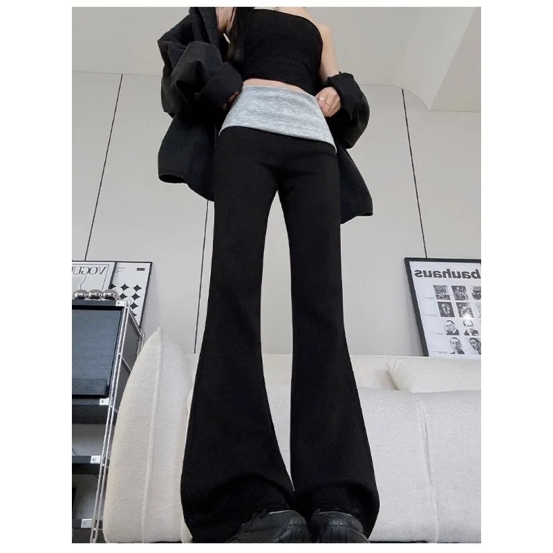 Women Contrast Low Waist Flare Sweatpants Slim Petite Micro Flare Sports Casual Trousers For Spring Autumn