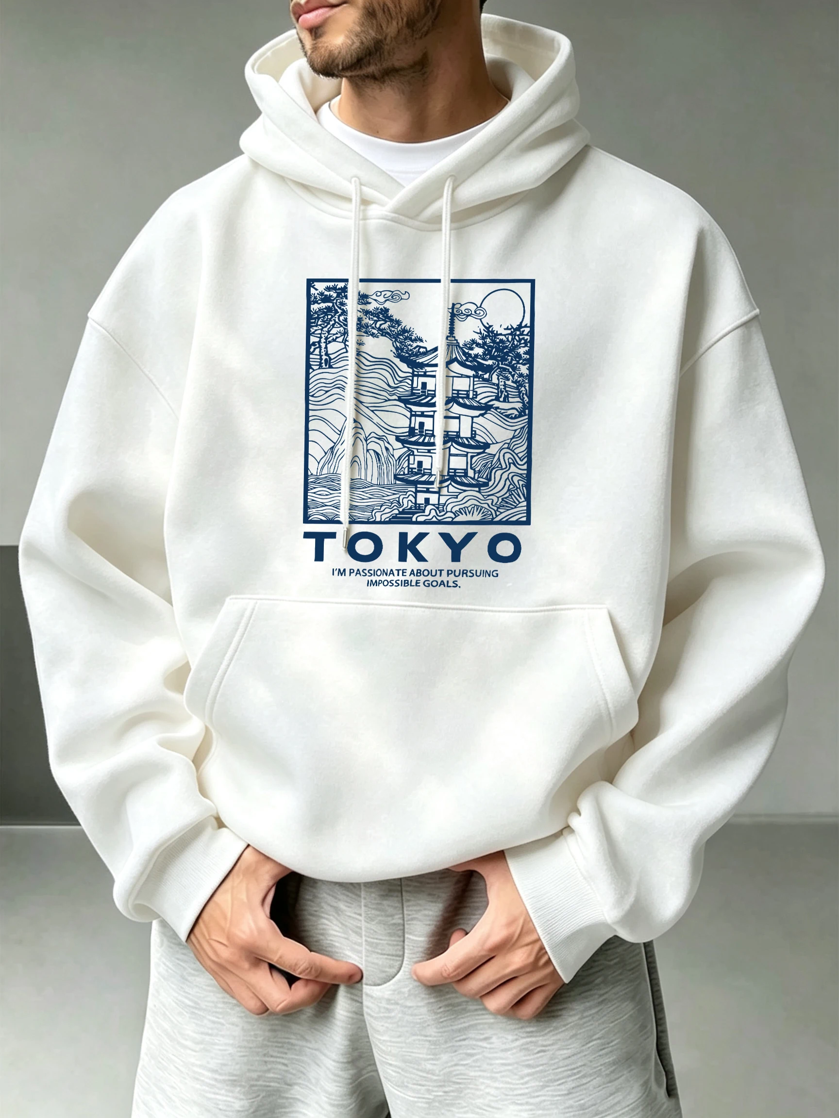 Winter Clothing English - เสื้อฮู้ดลายท็อคิโอะฮาราจูกุทาวเวอร์สำหรับผู้ชาย เสื้อคอกลมผ้าฟลีซ ทรงหลวม สไตล์วินเทจ แขนยาว ใส่ได้ทุกเพศ