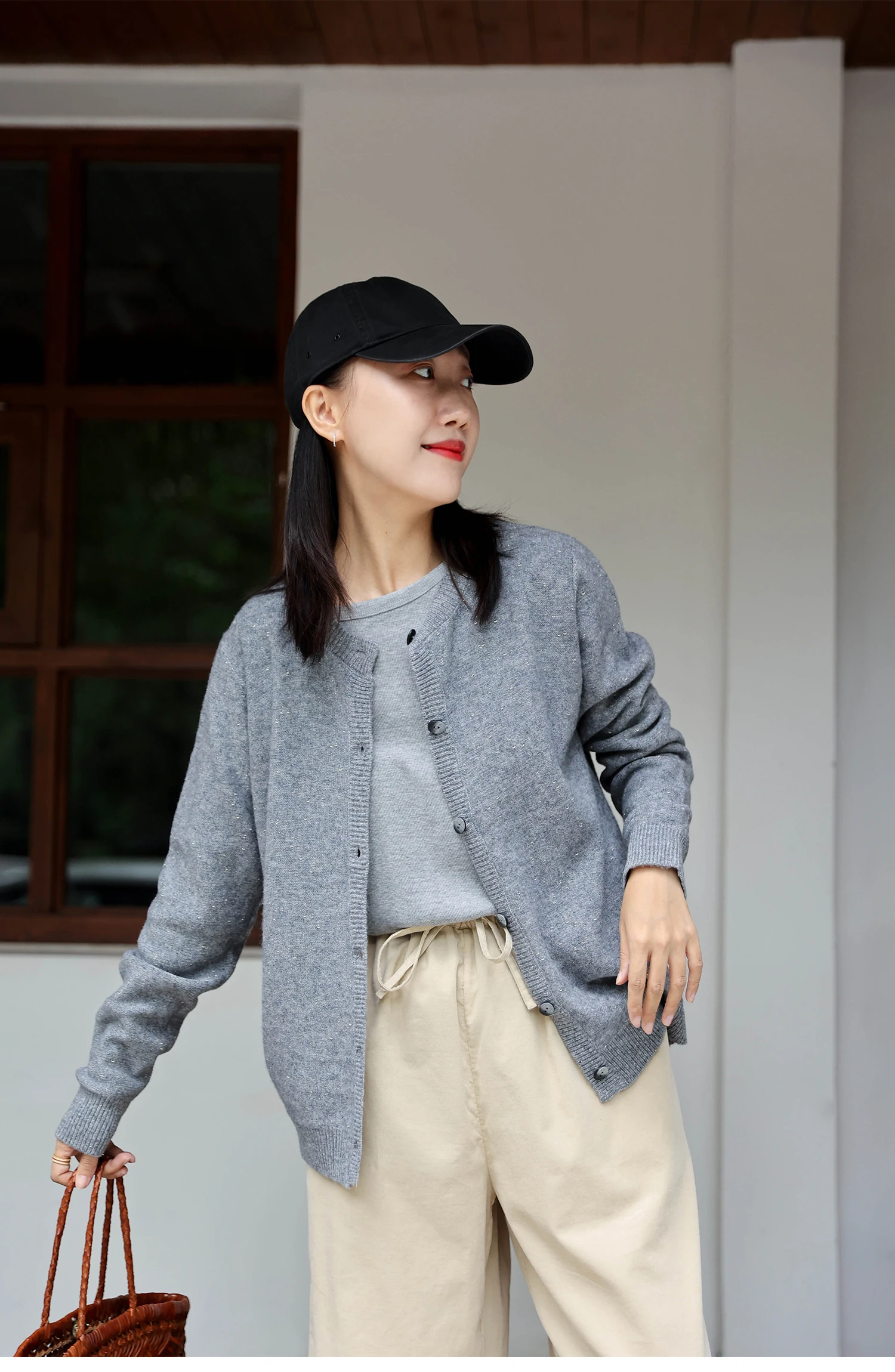 Zacht kasjmier gebreid vest, ronde hals, eenvoudige casual trui, OTW-technologie, herfst