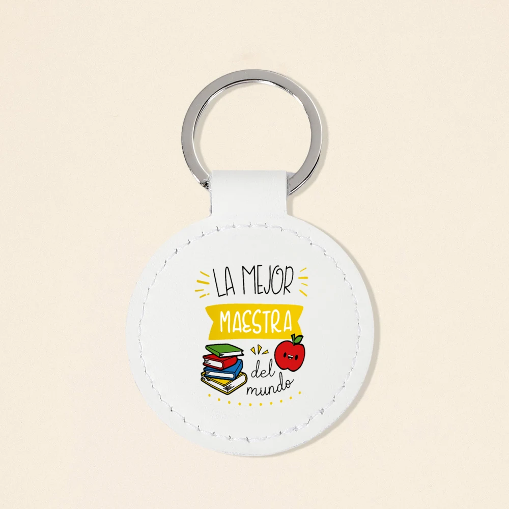 ครูที่ดีที่สุดในโลกพิมพ์พวงกุญแจวงกลมพวงกุญแจหนัง Pu พวงกุญแจชีวิตครูพวงกุญแจของขวัญวันครูสําหรับครู