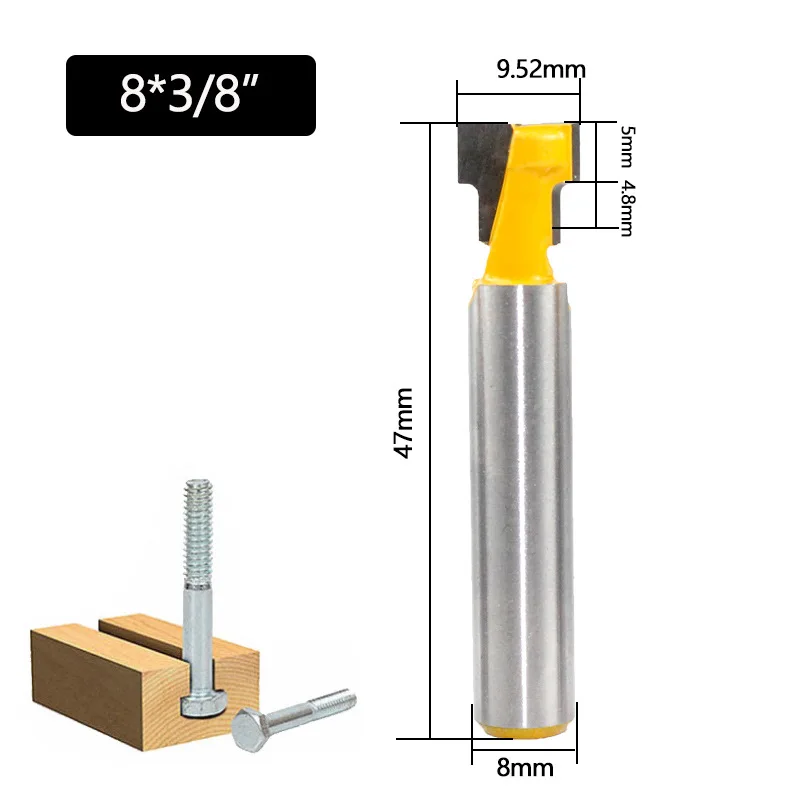 1PC 8MM Shank ตัดไม้แกะสลัก T-Slot Cutter Router บิตชุด Hex Bolt Key Hole bits T Slotting เครื่องตัดไม้