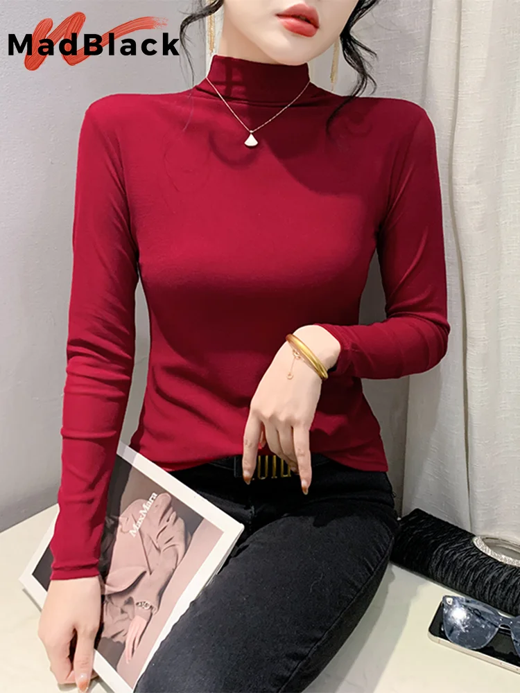 

MadBlack, European Clothes Tshirt, Women Sexy Turtleneck Solid Color Top, Long Sleeve Mesh Fashion Tee, Summer Autumn T47553QM