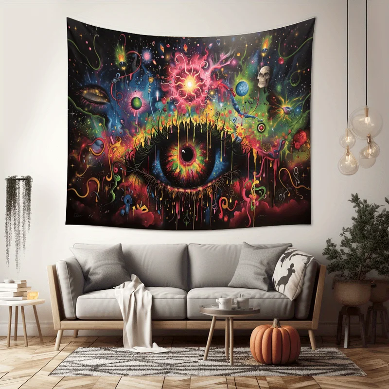 VIKAMA Cosmic Third Eye Psychedelic Wall Hanging Trippy Galaxy Skull Tapestry Spiritual Bedroom Dorm Decor Cloth