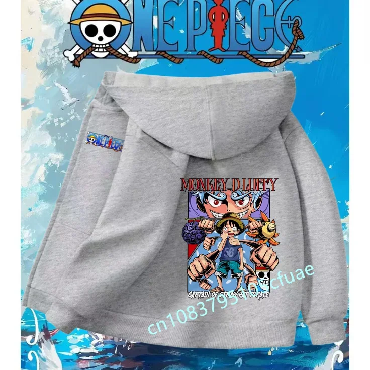 

One Pieces Zipper Hoodie Kids Cartoon Print Clothes Anime Long-sleeved Luffy Zoro Hooded Sweatshirt Top+pants for Boys Girls
