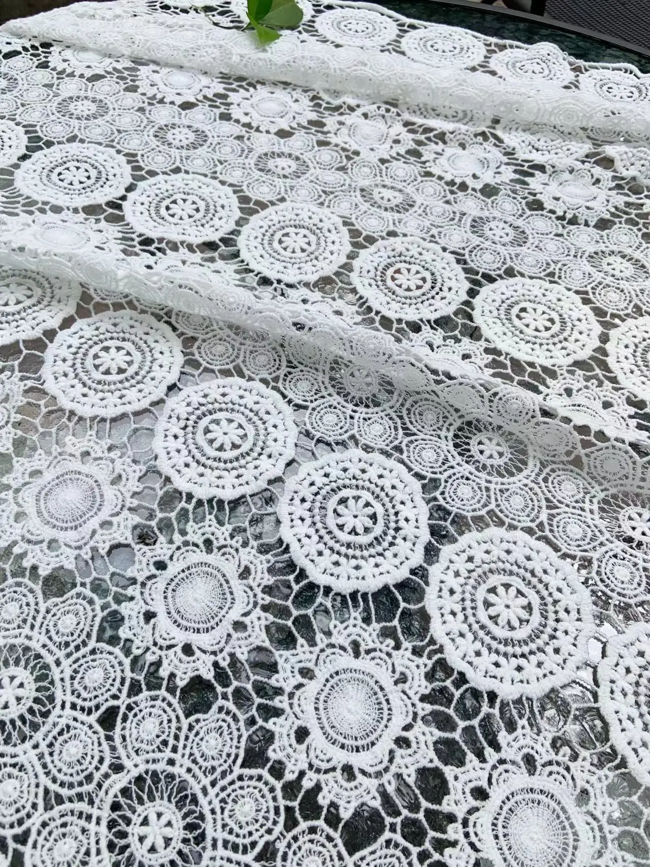 Off White Guipure Cotton Lace Fabric with Vintage Round Retro Circles Eyelet for Wedding Tablecloth,Bridal Dress Accessories